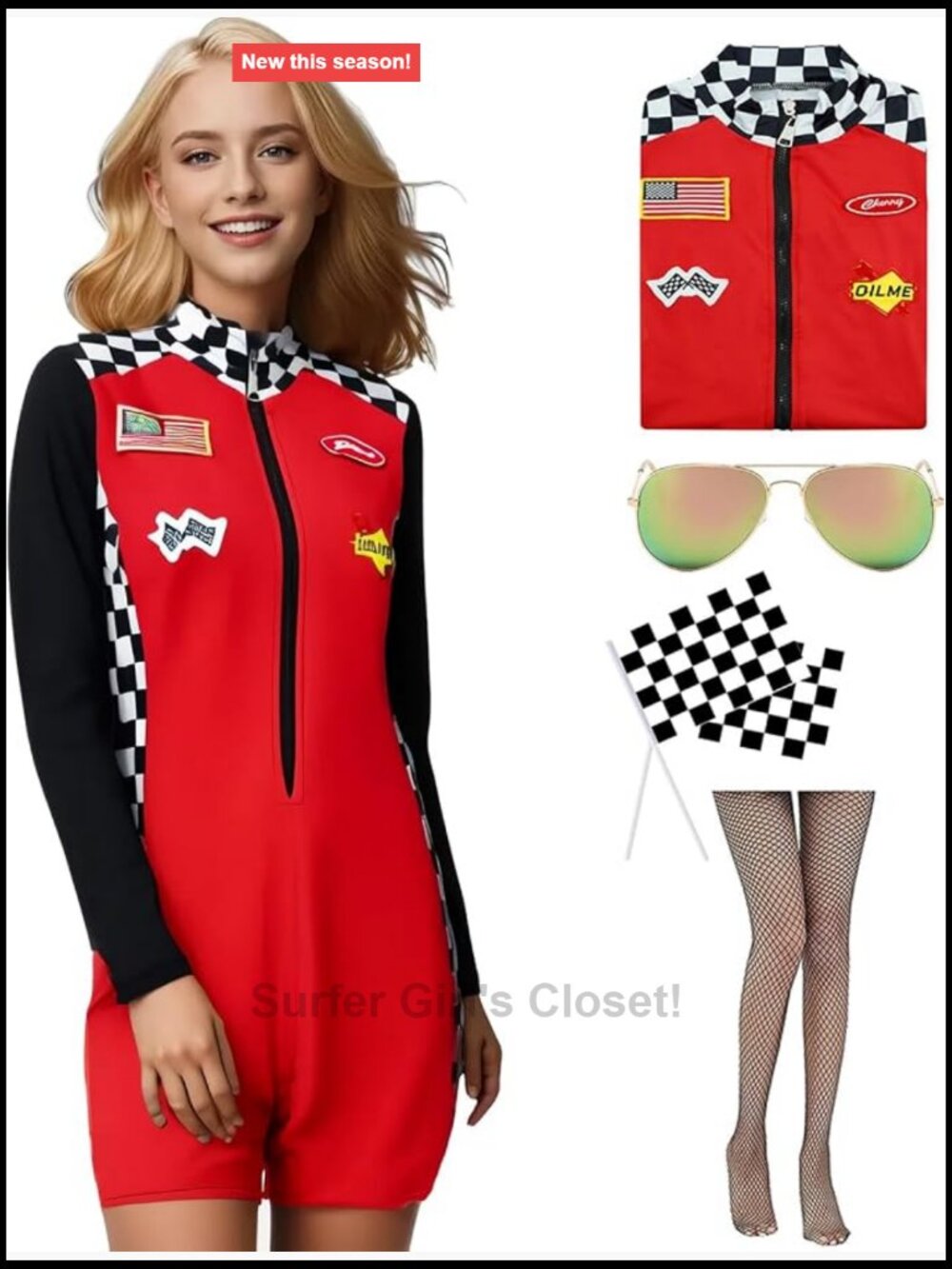 Women's Race Car Driver Costume Bodysuit Halloween Sexy Racing Outfit Set
